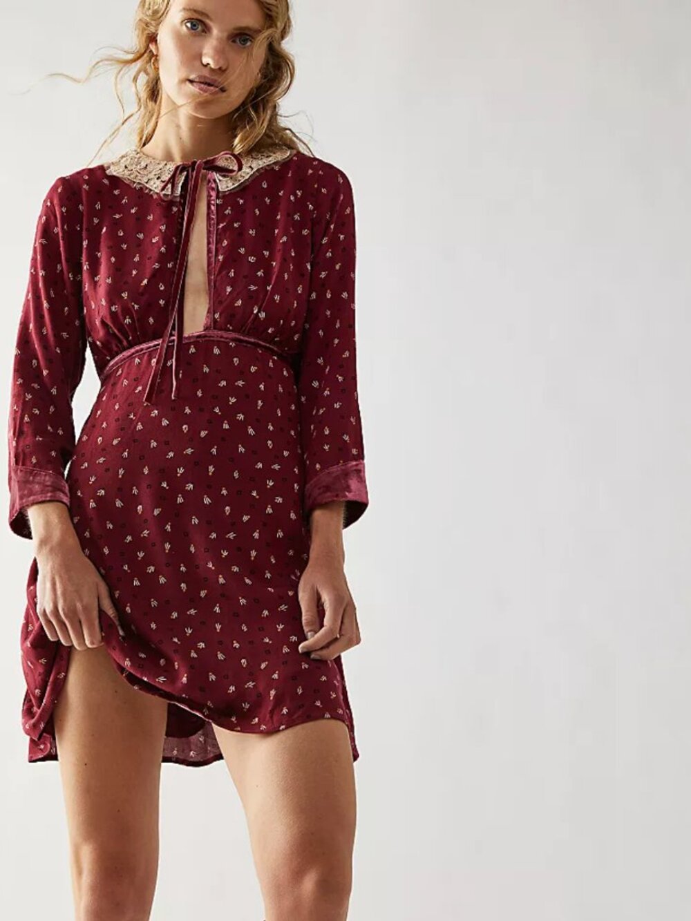 Free People Delfina Black Lace Peter Pan Collar Cutout Mini Dress Size M